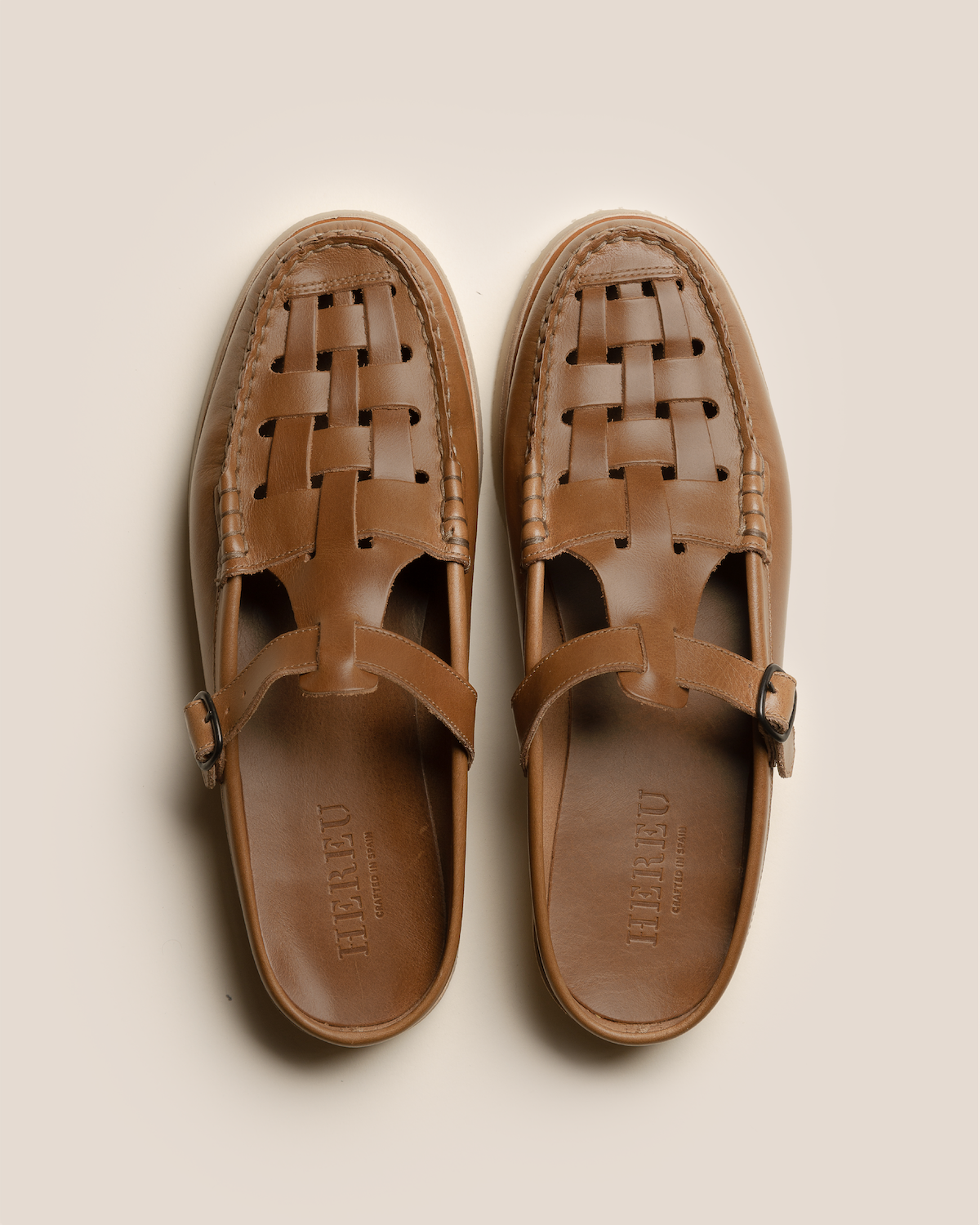 Hereu Sale FERRIOL MULE RUBBER VEG TAN - Woven T-bar Mule Loafer - Men
